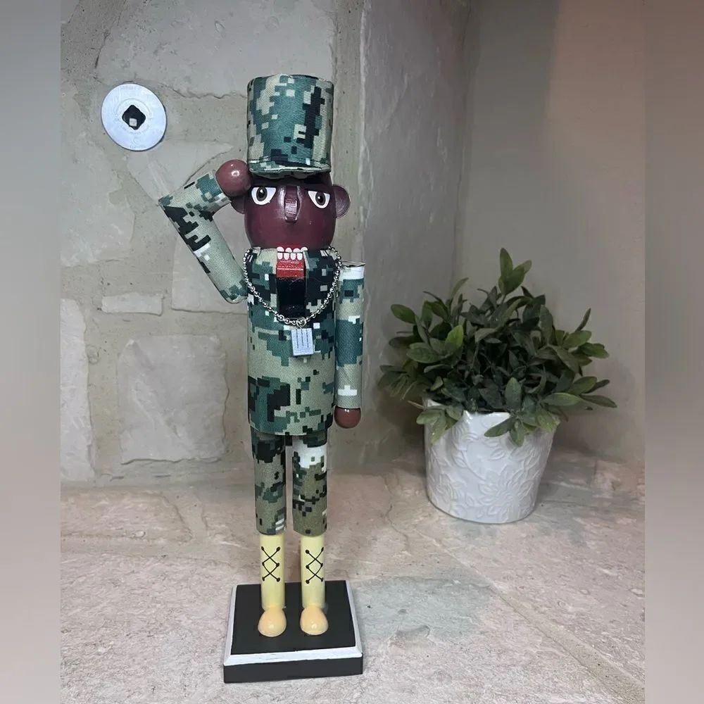 Thirty fourth main Nutcracker African American Army male 14 inch